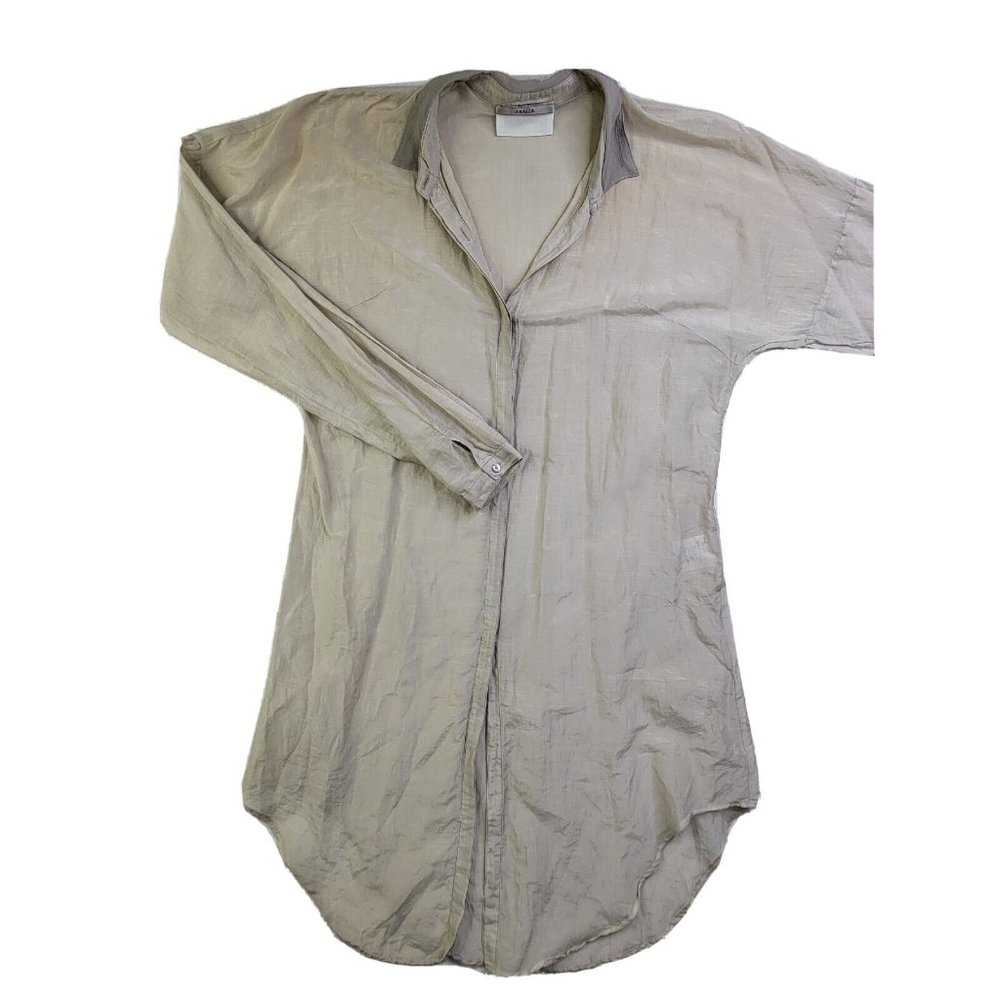 Enrica Japan Women's M Silk Shirt Dress Sheer Button Long Sleeve Cover Up *Read*